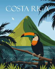 Costa Rica travel poster travel postcard - obrazy, fototapety, plakaty