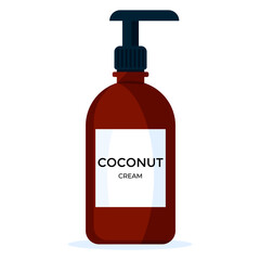 Dark coconut cream dispenser bottle isolated on white background cartoon vector object.