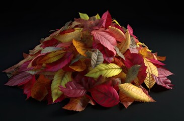 A pile of colorful leaves in the style of naturalistic tones. Generative AI