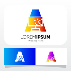 Fototapeta na wymiar Letter A Computer Monitor Display Logo Design Vector Icon Graphic Emblem Illustration