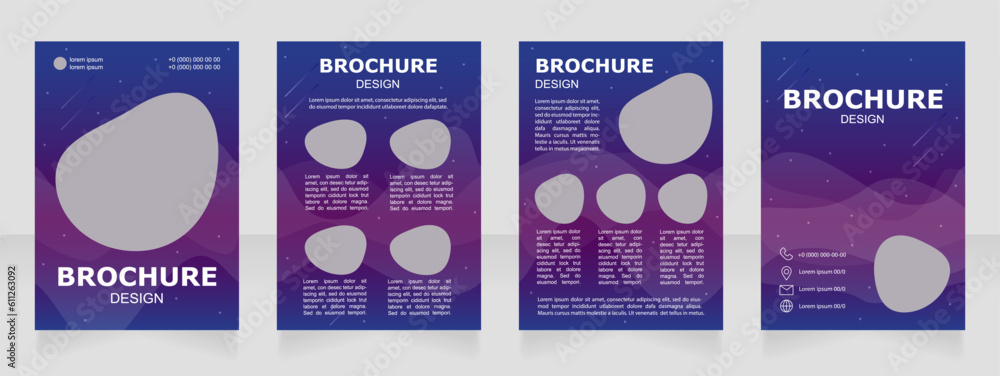 Wall mural Observing with public telescope opportunity blank brochure design. Template set with copy space for text. Premade corporate reports collection. Editable 4 paper pages. Arial Black, Regular fonts used