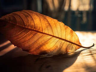 Illuminated dry leaf in autumn Generative AI