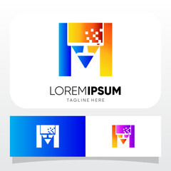 Letter M Computer Monitor Display Logo Design Vector Icon Graphic Emblem Illustration