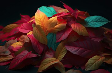 A pile of colorful leaves in the style of naturalistic tones. Generative AI