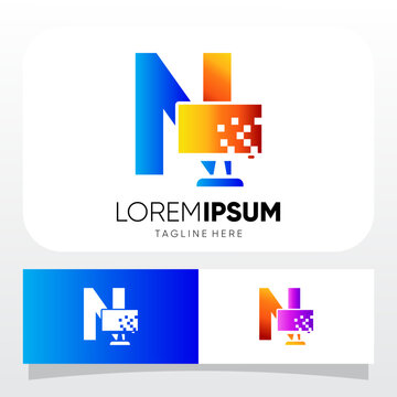 Letter N Computer Monitor Display Logo Design Vector Icon Graphic Emblem Illustration