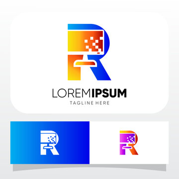 Letter R Computer Monitor Display Logo Design Vector Icon Graphic Emblem Illustration