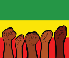 Freedom day, Juneteenth. Set of diverse hand with a flag of green, yellow and red. June 19