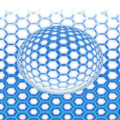 blue and white hexagonal mosaic tiles over a sphere