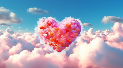 Beautiful colorful valentine day heart in the clouds. Generative Ai