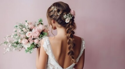 Stock photo of wedding hairstyles for long hair, look from the back, without text - generative AI
