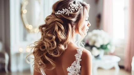  Stock photo of wedding hairstyles for long hair, look from the back, without text - generative AI © Nad