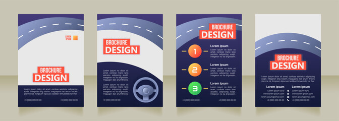 Defensive driving school blank brochure design. Template set with copy space for text. Premade corporate reports collection. Editable 4 paper pages. Bebas Neue, Ebrima, Roboto Light fonts used