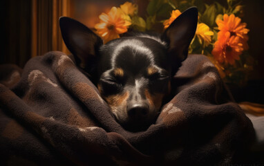 Peaceful Retreat: Relaxing with a Sleeping Dog. Generative AI