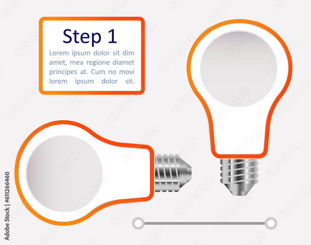 Aufkleber orange lightbulbs infographic chart design element set. abstract vector symbols for infochart with b