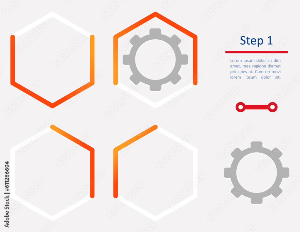 Aufkleber gear with empty hexagons infographic chart design element set. abstract vector symbols for infochart