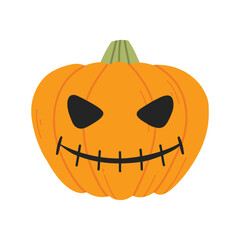 Halloween pumpkin isolated on white background. Creepy pumpkin for Halloween party. Vector illustration. Flat style. Happy Halloween.