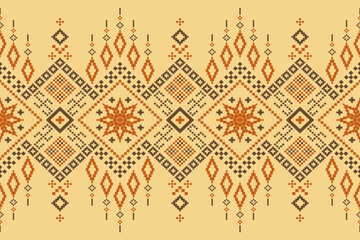 Yellow vintages cross stitch traditional ethnic pattern paisley flower Ikat background abstract Aztec African Indonesian Indian seamless pattern for fabric print cloth dress carpet curtains and sarong