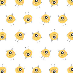 Childish seamless pattern with cute monster. Vector illustration. Kids print in Scandinavian style. Flat style.