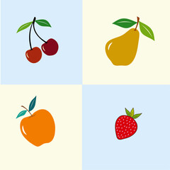 set of fruits vector, apple vector/ pear vector / cherry vector / strawberry vector
