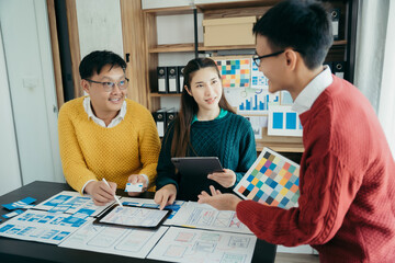 designer collaborate teamwork in meeting office. Business Finance Network group people negotiation to work success.