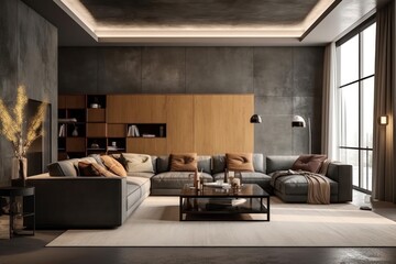 Close Up of a Stylish Couch Enhancing the Luxurious Feel of an Industrial Loft Living Room