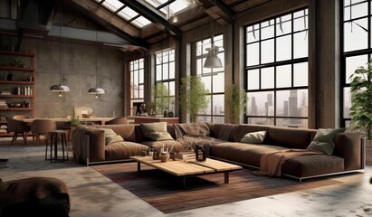 Naklejka premium Close Up of a Stylish Couch. Luxurious Feel of an Industrial Loft Living Room