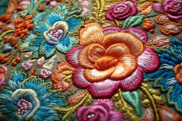 Stitched ornate floral embroidery background Generative AI