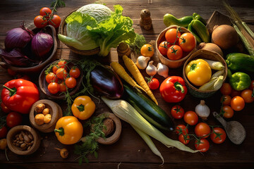 vegetables on rustic table, generative ai