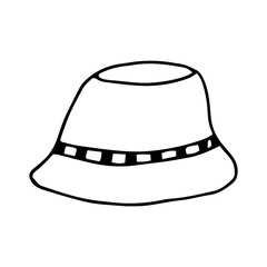 Panama hat sketch. Summer head accessory doodle isolated on white. Hand drawn vector illustration in engraving style.