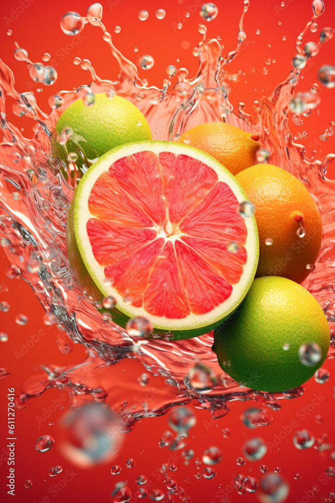 Poster an vibrant image of a guava splashed in bright paint, symbolizing freshness and health. generative a