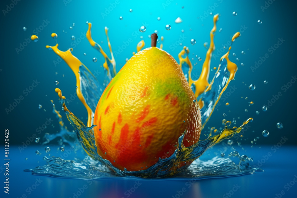 Leinwandbilder an abstract surreal photograph of a mango splashed in bright paint, symbolizing freshness and health