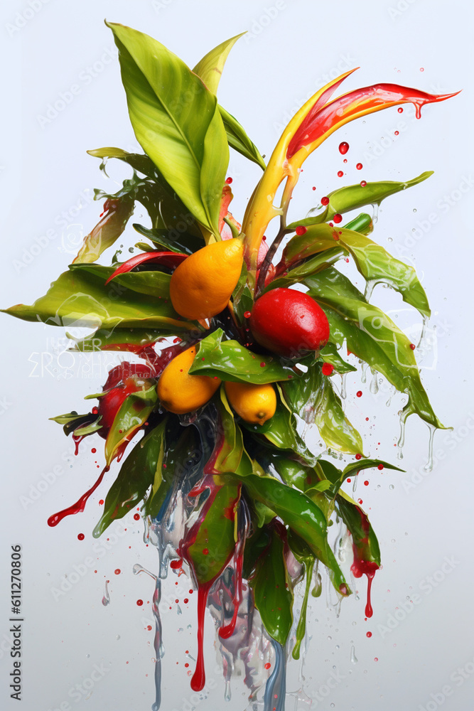 Poster An vibrant image of a Khat (Catha edulis) splashed in bright paint,  Generative AI technology.