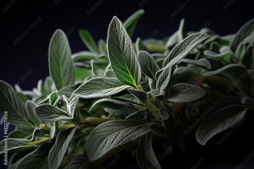 Fototapete an image showcasing a bundle of sage leaves, known for their gray-green color and earthy scent. gene