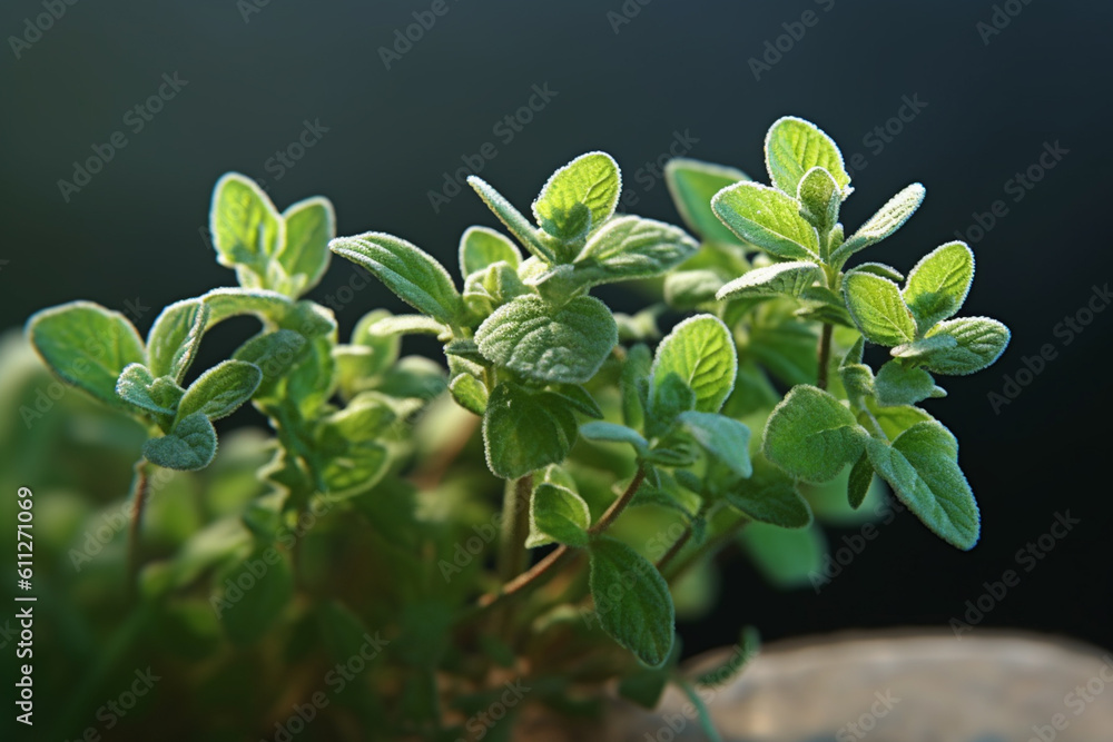 Aufkleber a photo capturing the delicate leaves of marjoram, known for their subtle and sweet flavor. generati