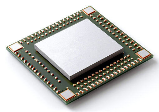 electronic circuit board with processor on white background