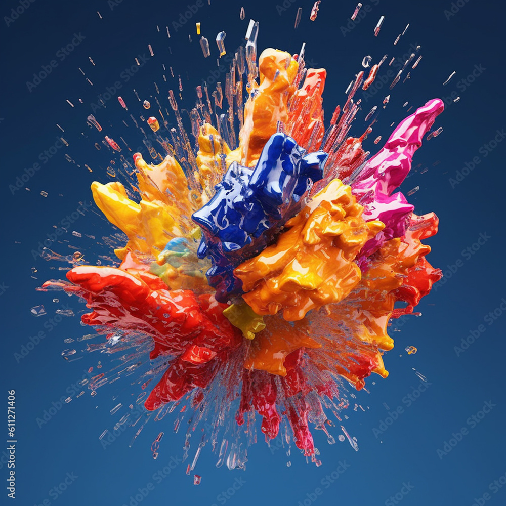 Poster An abstract surreal photograph of a Quartz splashed in bright paint.  Generative AI technology.