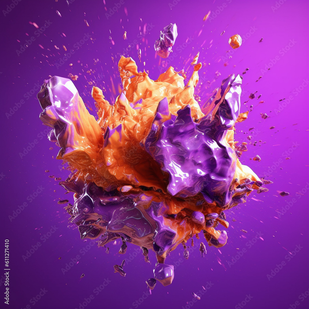 Poster An abstract surreal photograph of a Amethyst splashed in bright paint. Generative AI technology.