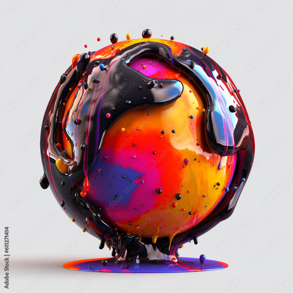 Poster An abstract surreal photograph of a Hematite splashed in bright paint. Generative AI technology.