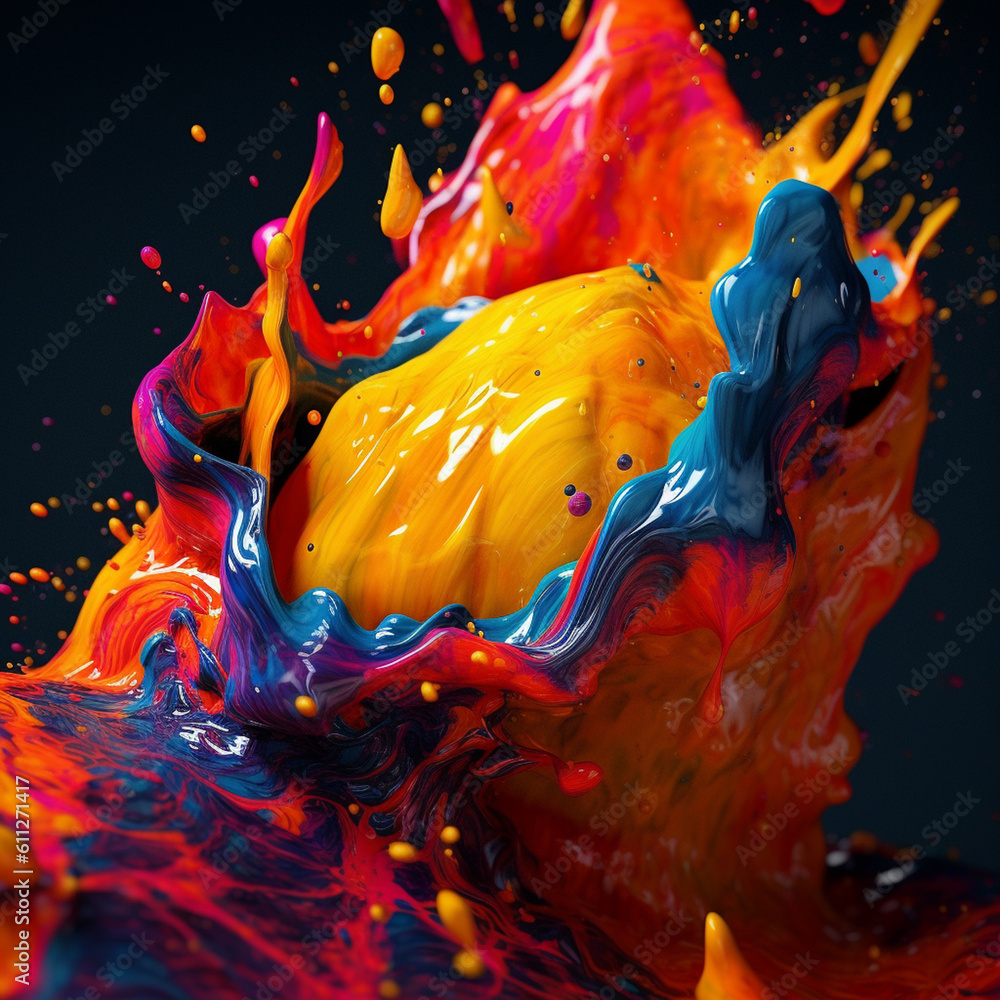 Aufkleber An abstract surreal photograph of a Obsidian splashed in bright paint. Generative AI technology.