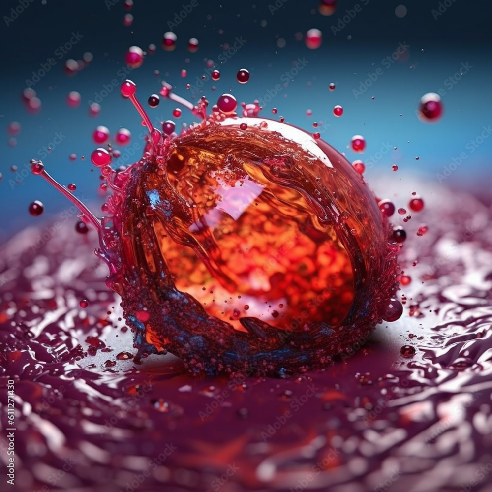 Aufkleber an abstract surreal photograph of a garnet splashed in bright paint. generative ai technology.