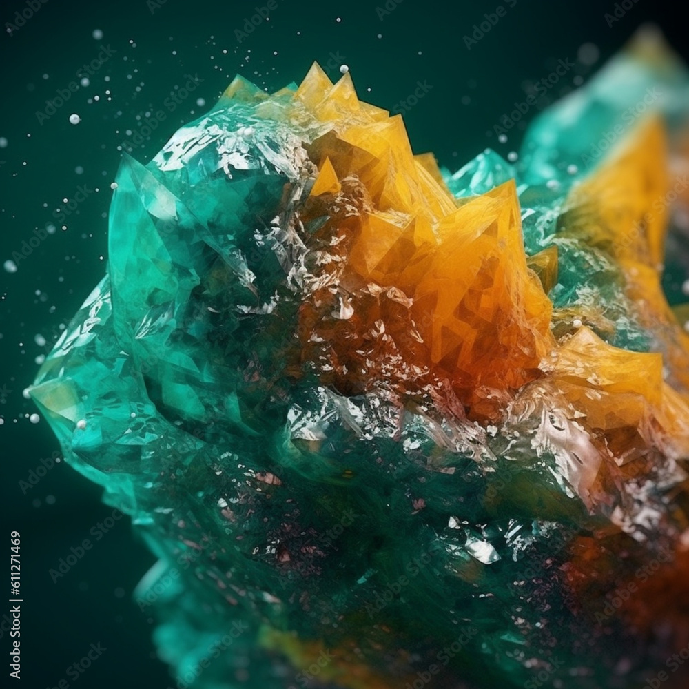 Leinwandbilder An abstract surreal photograph of a Aventurine splashed in bright paint. Generative AI technology.