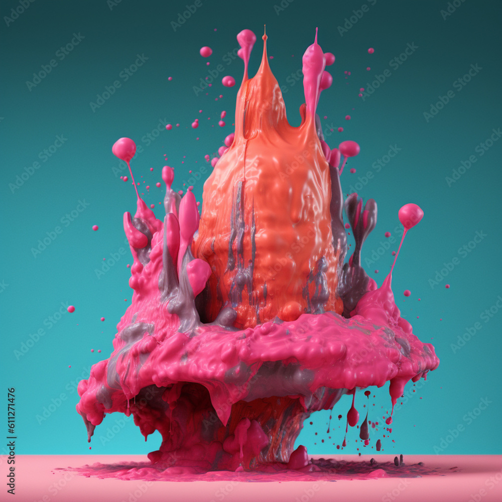 Aufkleber an abstract surreal photograph of a rhodonite splashed in bright paint. generative ai technology.