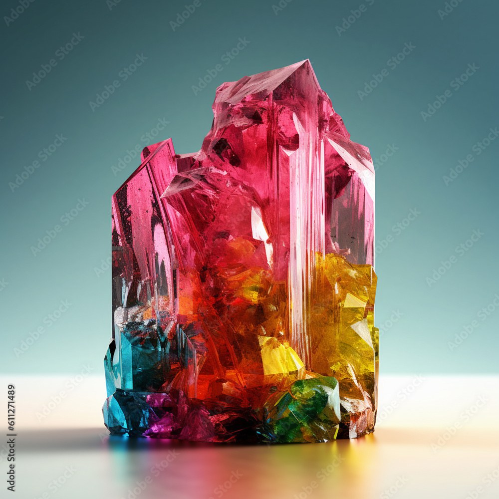 Fototapete An abstract surreal photograph of a Tourmaline splashed in bright paint.  Generative AI technology.
