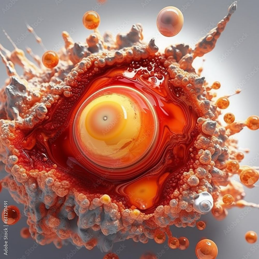 Poster An abstract surreal photograph of a Carnelian splashed in bright paint.  Generative AI technology.