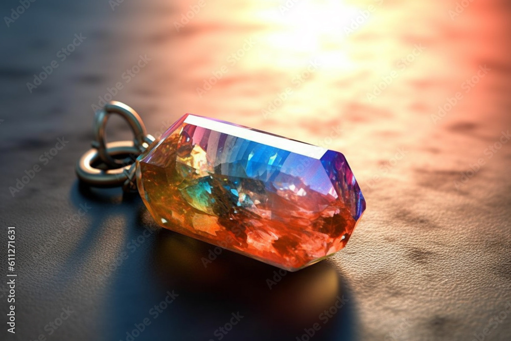 Poster an image capturing a crystal keychain, featuring a small tumbled stone or a raw crystal, serving as 