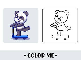 Vector coloring book or page for kids. cute panda black and white illustration