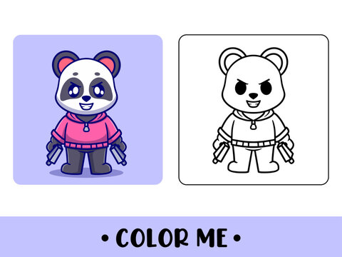 Vector coloring book or page for kids. cute panda bear black and white illustration