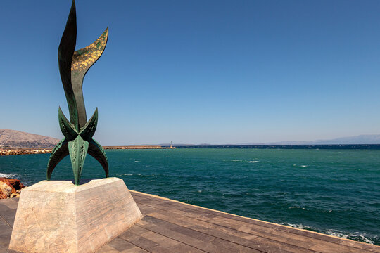 Modern Bronze statue in the Port of Chios, Greece