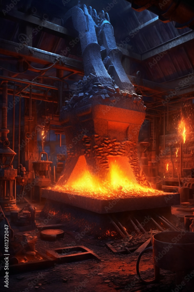 Aufkleber an image of a blacksmith's forge with burning coals and flames, evoking the intense heat and energy 