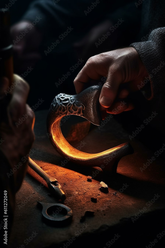 Poster a blacksmith shaping a metal horseshoe with precision, symbolizing the importance of proper fitting 